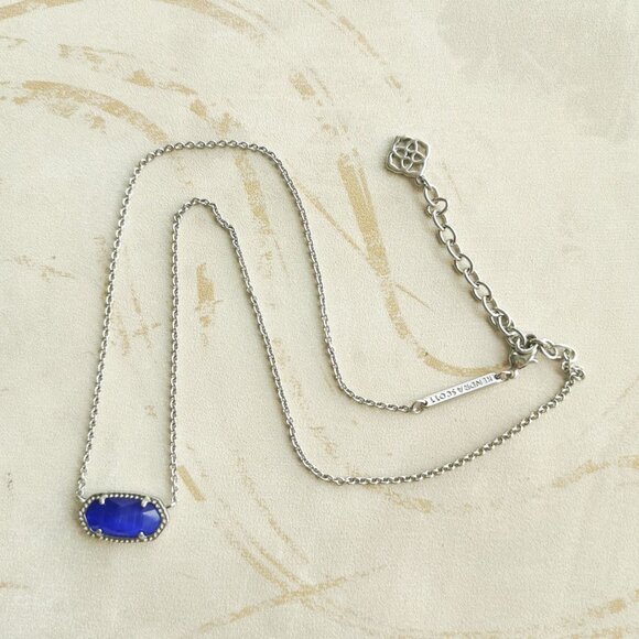 New Kendra Scott Elisa Silver Cobalt Cat's Eye Pendant Necklace - Picture 3 of 4